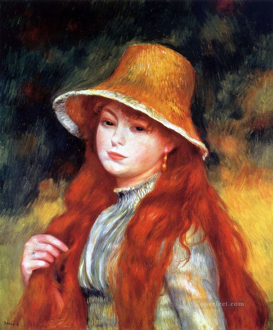 麦わら帽子の少女 ピエール・オーギュスト・ルノワール油絵